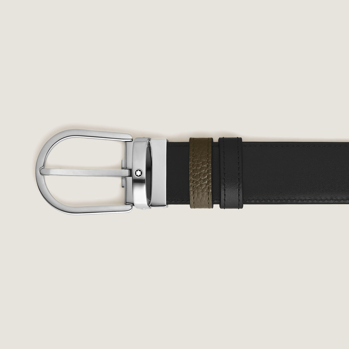 Montblanc Wendegürtel aus Leder in Khaki/Schwarz mit hufeisenförmiger Schließe 35 mm – Ansicht 3