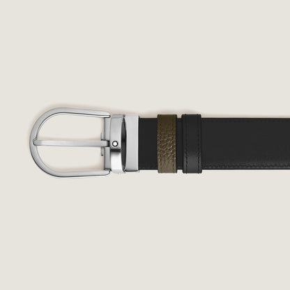 Montblanc Wendegürtel aus Leder in Khaki/Schwarz mit hufeisenförmiger Schließe 35 mm – Ansicht 3