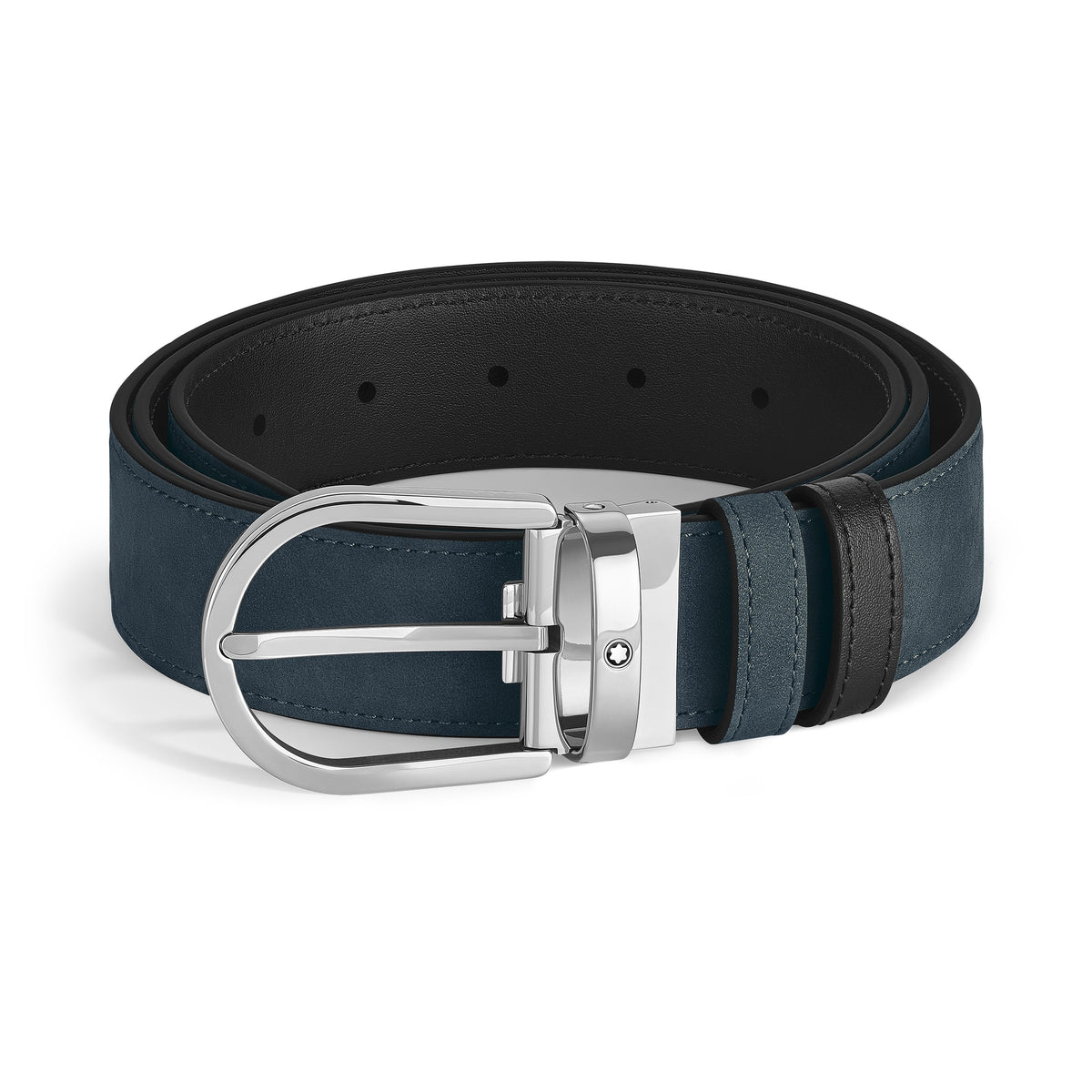 Montblanc Wendegürtel aus Leder in Samtblau/Schwarz mit hufeisenförmiger Schließe 35 mm – Ansicht 1