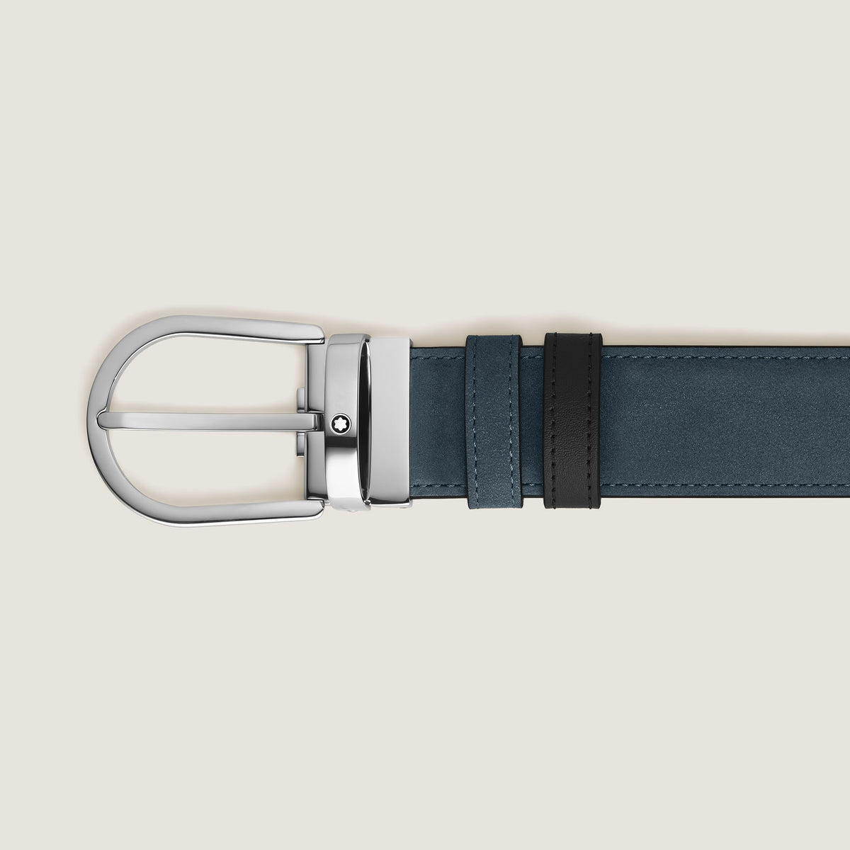 Montblanc Wendegürtel aus Leder in Samtblau/Schwarz mit hufeisenförmiger Schließe 35 mm – Ansicht 2