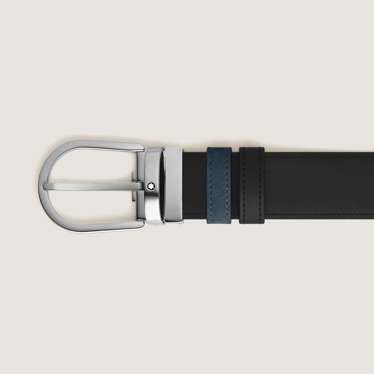 Montblanc Wendegürtel aus Leder in Samtblau/Schwarz mit hufeisenförmiger Schließe 35 mm – Ansicht 3