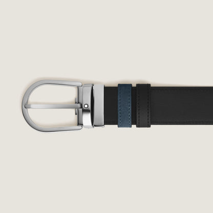 Montblanc Wendegürtel aus Leder in Samtblau/Schwarz mit hufeisenförmiger Schließe 35 mm – Ansicht 3