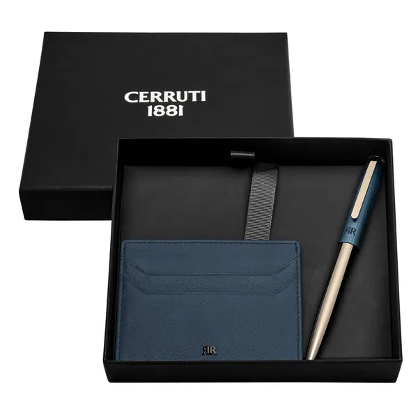 CERRUTI 1881 Schreibset Rivington Navy & Gun (Kugelschreiber & Visitenkartenetui)