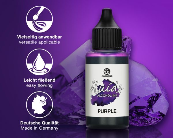 Octopus Fluids Alcohol Ink for Fluid Art/Resin Octopus Fluids Alcohol Inks Basic Purple Violet 100 ml
