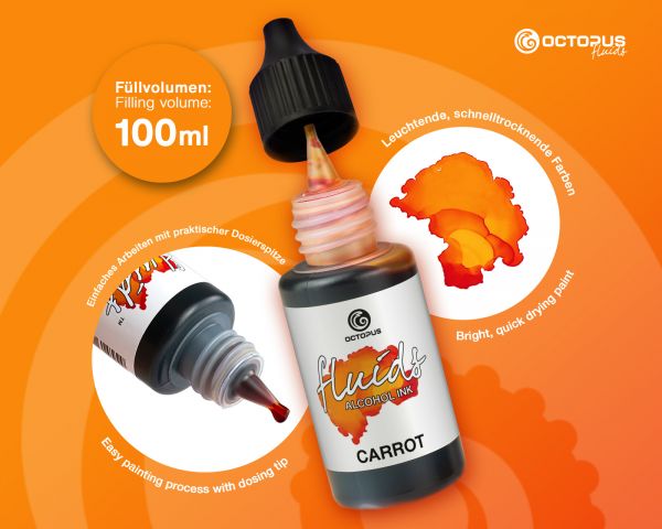 Octopus Fluids Alcohol Ink for Fluid Art & Resin Basic Carrot Orange 100 ml