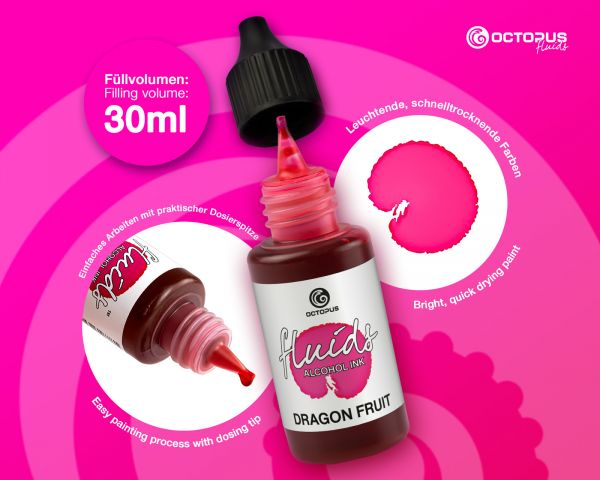 Octopus Fluids Alcohol Ink Dragon Fruit Basic Red/Pink