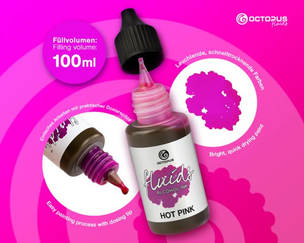 Octopus Fluids Alkoholtinte Alcohol Ink HOT PINK 100 ml