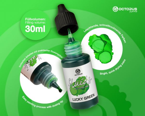 Octopus Fluids Alkoholtinte Alcohol Ink für Fluid Art und Resin Lucky Green Grün