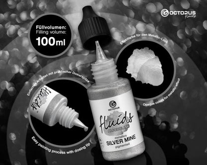 Octopus Fluids Alcohol Ink Metallics Alcohol Ink Silver Mine 100 ml Silber