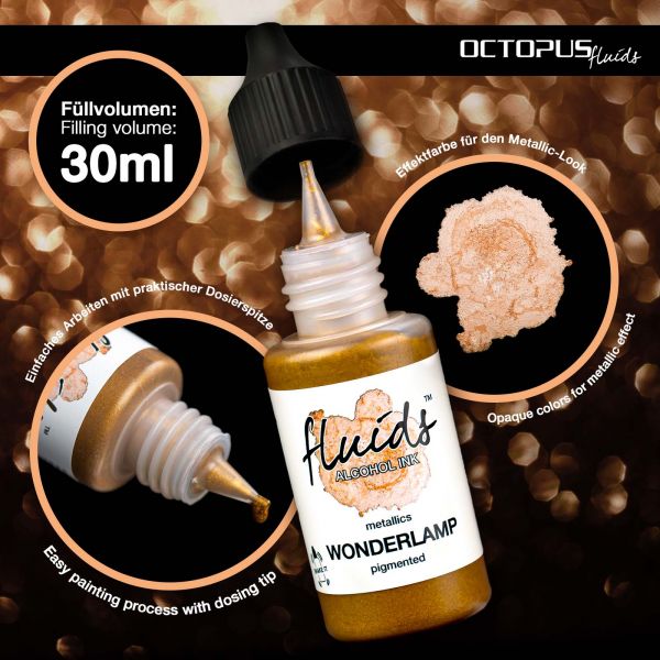 Octopus Fluids Alkoholtinte Metallic für Fluid Art und Resin Wonderlamp Gold 30 ml