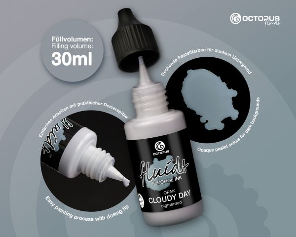 Octopus Fluids Alcohol Ink OPAQUE Cloudy Day Grey