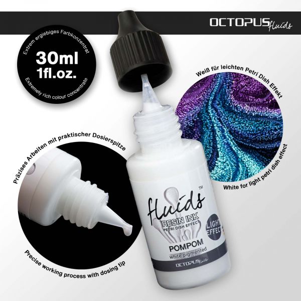 Octopus Fluids Resin Ink POMPOM Alcohol Ink für Gießharz Petri-Dish-Effekt Light Weiß