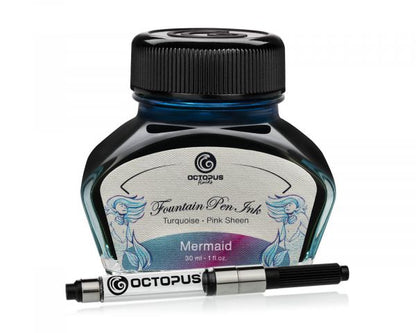 Octopus Fluids Füllhaltertinte Sheen Ink Kollektion Mermaid Petrol mit Konverter, 30 ml