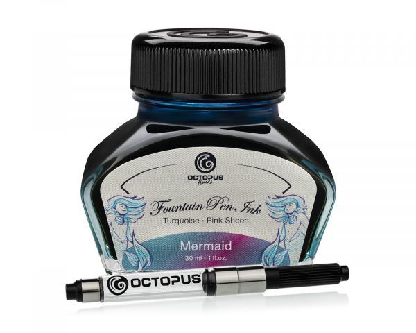Octopus Fluids Fountain Pen Ink Sheen Ink Collection Mermaid Petrol with Converter, 30 ml