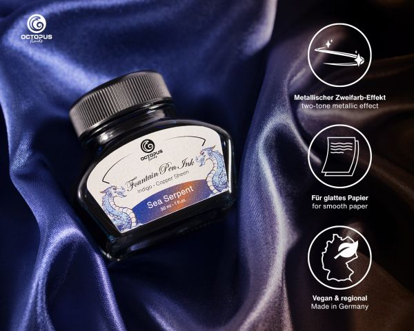 Octopus Fluids Füllhaltertinte Sheen Ink Sea Serpent Blau mit Metallic-Sheen