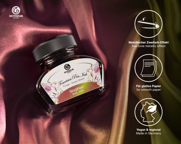 Octopus Fluids Fountain Pen Ink Sheen Ink Collection Gryphon Brown with Converter 30 ml