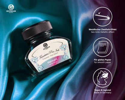 Octopus Fluids Füllhaltertinte Sheen Ink Kollektion Mermaid Petrol mit Konverter, 30 ml