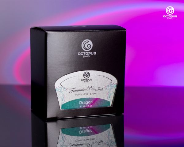 Octopus Fluids Fountain Pen Ink Sheen Ink Collection Dragon Petrol, Two-Tone Metallic Sheen, incl. Converter, 30 ml