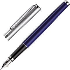 Otto Hutt, Füller Design 01, Streifenguilloche, platiniert, dunkelblau, Silberkappe