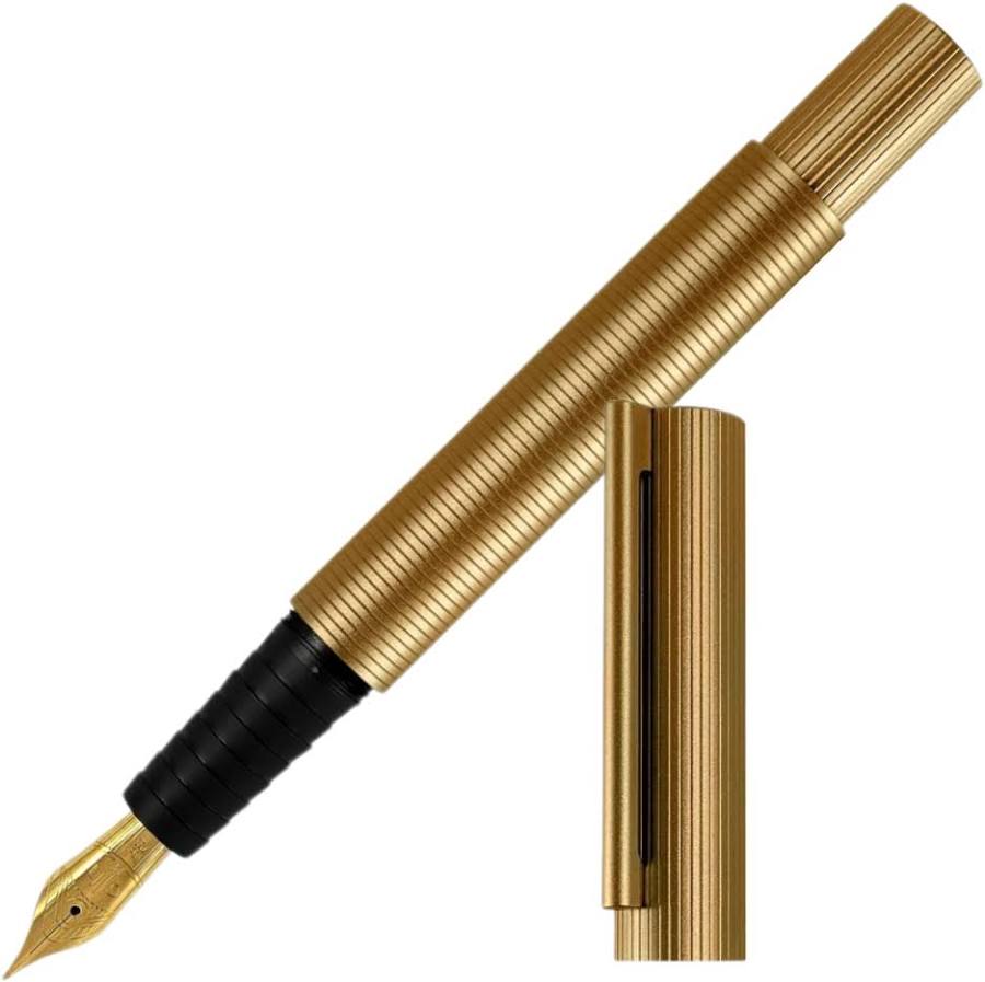 Otto Hutt, Design 08 Pull & Twist Fountain Pen, Design by Mark Braun, including leather case, 18K nib, gold