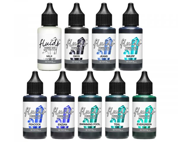 Octopus Fluids Resin Ink Set BLUE 9x30 ml Alcohol-Based Resin Inks