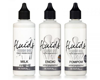 Octopus Fluids Alcohol Ink / Resin Ink Set für Gießharzkunst Weiß – POMPOM, ENOKI, MILK