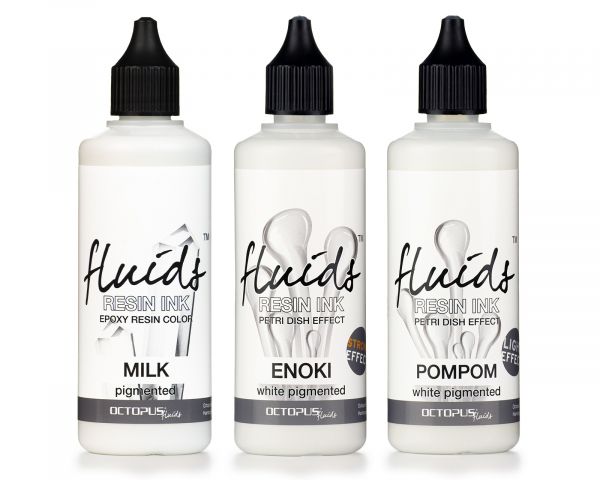 Octopus Fluids Alcohol Ink / Resin Ink Set for Resin Art White – POMPOM, ENOKI, MILK