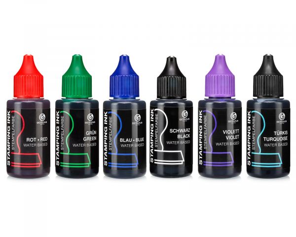 Octopus Fluids GmbH & Co. KG Oil-Free Water-Based Stamp Ink Set Black Blue Green Red Violet
