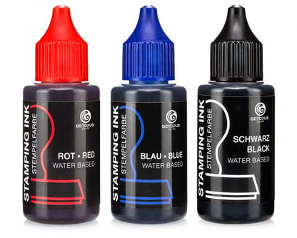 Octopus Stamp Ink Set Black, Blue, Red, 3 x 30 ml, water-based, oil-free
