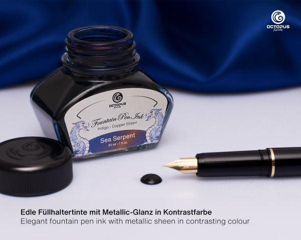 Octopus Fluids Füllhaltertinte Sheen Ink Sea Serpent Blau mit Metallic-Sheen