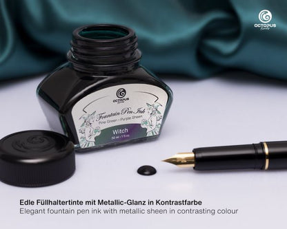 Octopus Fluids Fountain Pen Ink Sheen Ink Collection Witch Green with Purple Metallic Sheen Ltd. Edt. 30 ml
