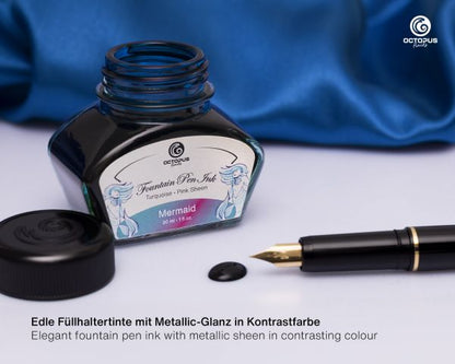 Octopus Fluids Füllhaltertinte Sheen Ink Kollektion Mermaid Petrol mit Konverter, 30 ml