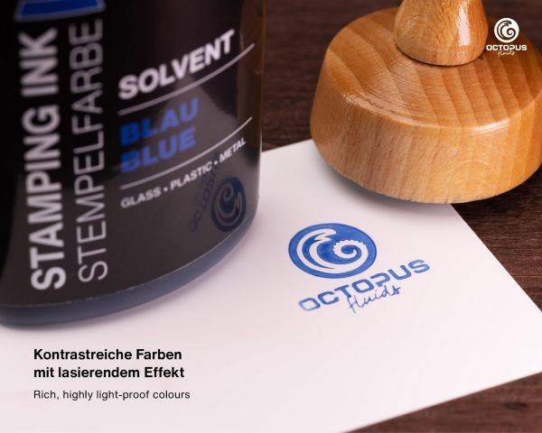 Octopus Fluids Lösemittelbasierte Stempelfarbe Lenizett Solvent für glatte Untergründe Blau (lasierend)