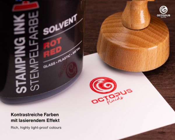 Octopus Fluids GmbH Lösemittelbasierte Stempelfarbe für glatte Untergründe Lenizett Solvent Stempelfarbe Rot (lasierend)