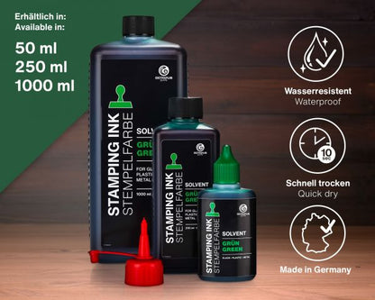 Lenizett Solvent Stamp Ink for Smooth Surfaces, translucent green, 50 ml