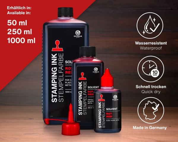 Octopus Fluids GmbH Lösemittelbasierte Stempelfarbe für glatte Untergründe Lenizett Solvent Stempelfarbe Rot (lasierend)