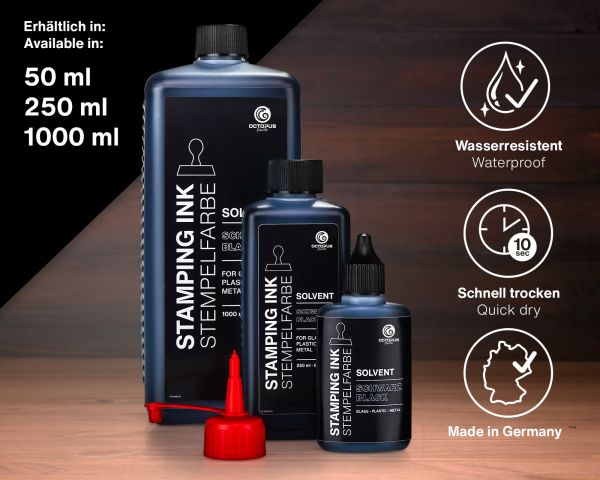Octopus Fluids Stempelfarbe Lenizett Solvent Kollektion schwarz lasierend