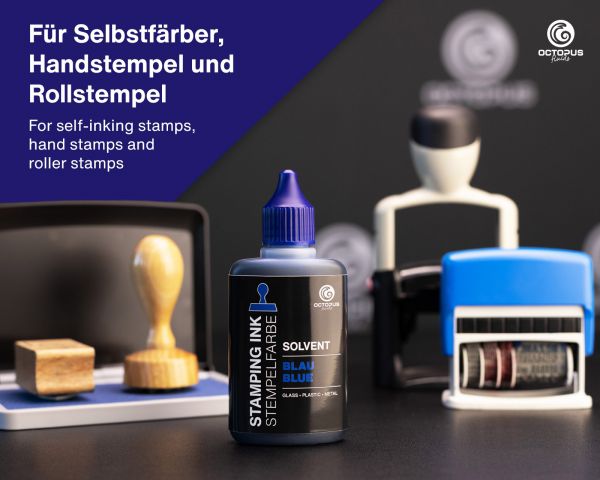 Octopus Fluids Lösemittelbasierte Stempelfarbe Lenizett Solvent für glatte Untergründe Blau (lasierend)