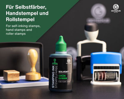 Octopus Solvent-Based Stamp Ink Set for Smooth Surfaces Black, Red, Blue, Green, Yellow, Orange