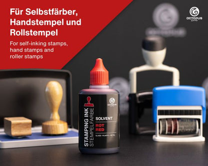 Octopus Fluids GmbH Lösemittelbasierte Stempelfarbe für glatte Untergründe Lenizett Solvent Stempelfarbe Rot (lasierend)