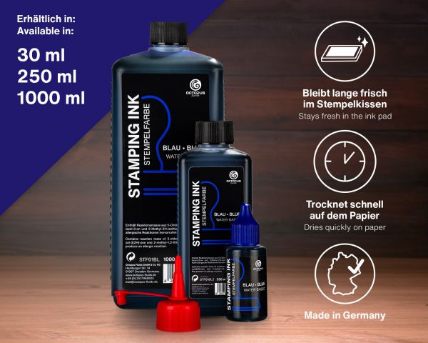 Octopus Fluids GmbH & Co. KG Oil-Free Water-Based Stamp Ink Set Black Blue Green Red Violet