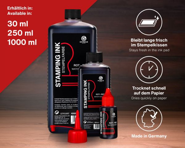 Octopus Fluids Ölfreie Stempelfarbe zum Nachtränken Rot 30 ml