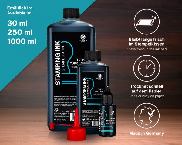Octopus Fluids Stempelfarbe für Stempelkissen und Selbstfärber ohne Öl, Türkis