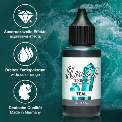 Octopus Fluids Resin Ink TEAL harzoptimierte Alcohol Ink türkis transparent