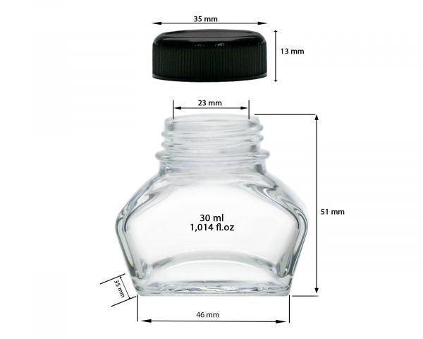 Octopus Tintenglas Schmuckglas 30 ml klar mit schwarzem Schraubverschluss