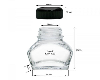 Octopus Tintenglas Schmuckglas 30 ml klar mit schwarzem Schraubverschluss