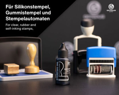 Octopus Stamp Ink Set Black, Blue, Red, 3 x 30 ml, water-based, oil-free