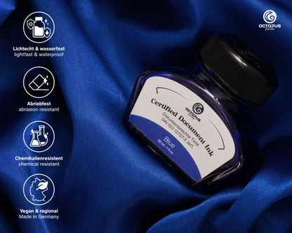 Octopus Fluids Pigmentierte dokumentenechte Füllhaltertinte Document Inks Blue mit Konverter Lt. Edt. DIN ISO 12757-2 Blau
