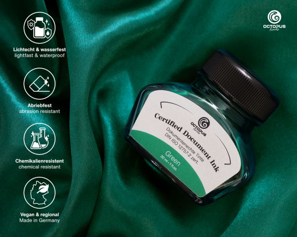 Octopus Fluids Document Inks Green fountain pen ink Certified according to DIN ISO 12757-2
