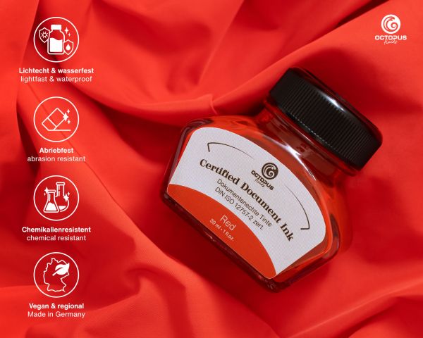 Octopus Fluids Dokumentenechte Tinte Red Ltd. Edt. DIN ISO 12757-2 Rot